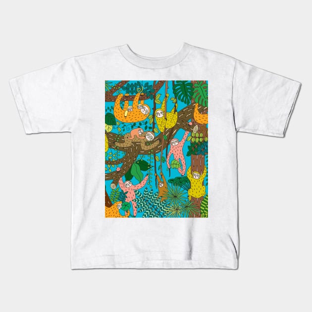 Happy Sloths Jungle Kids T-Shirt by lamaisondulapino